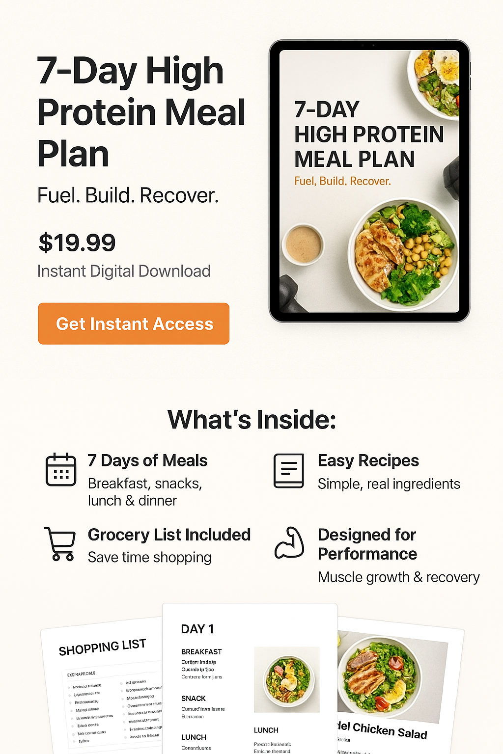 7-Day High Protein Meal Plan (Digital Download)